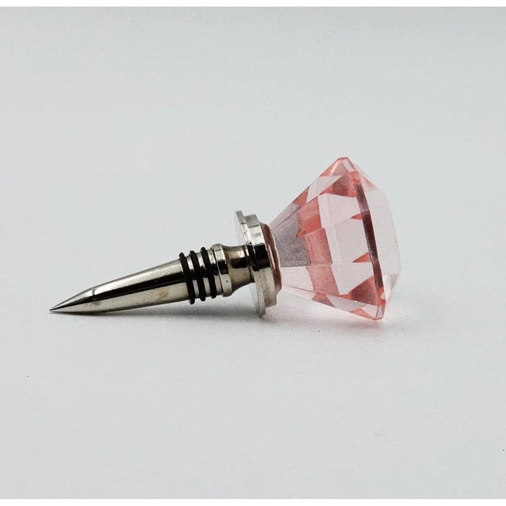 Vintage Oversized Pink Faceted Glass Diamond Wine Bottle Stopper Gem Cut